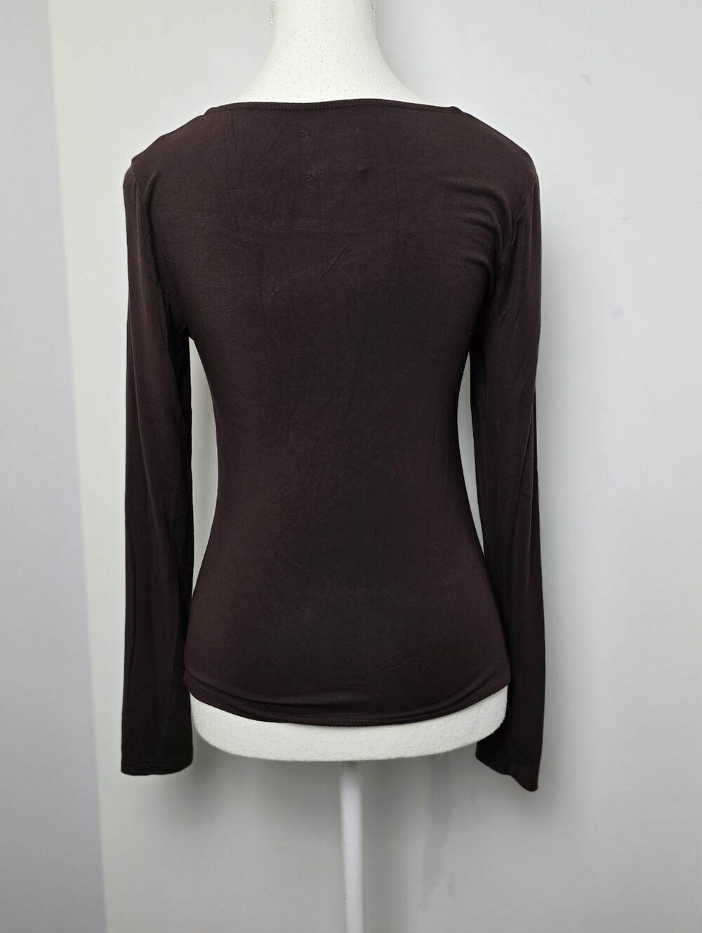 Kuwalla Womenโs Chocolate Brown Square Neck Long Sleeve Cropped Blouse Size M - Picture 3 of 5